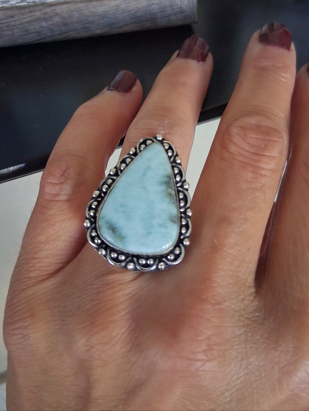 🩵 Larimar Gemstone Sterling Silver Ring